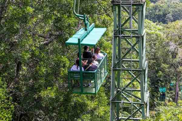 Guests riding the Gamboa Aerial Tram above the Panama rainforest canopy