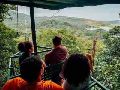 Guests riding the aerial tram on a Gamboa Rainforest tour in Panama
