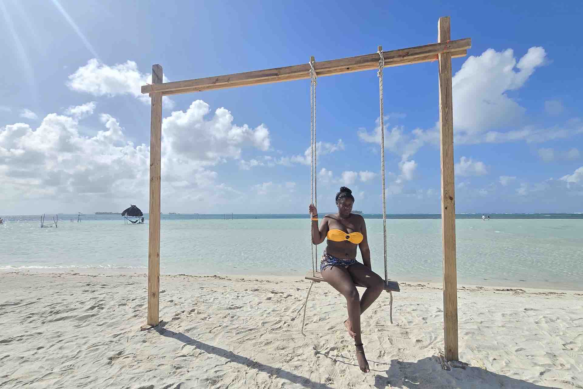 Guest on a tropical beach during a San Blas Islands tour