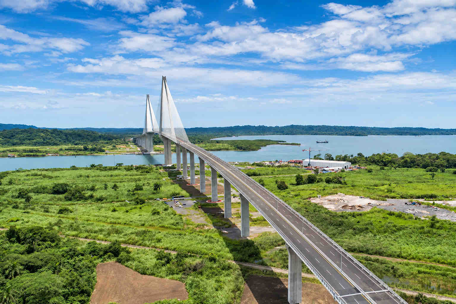 Elevated view along the roadway of the Atlantic Bridge.