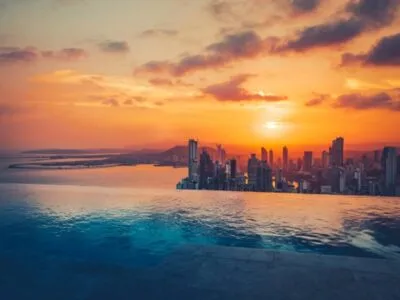 Beautiful View Over Panama City At Sunset. beautiful view over panama city at sunset.