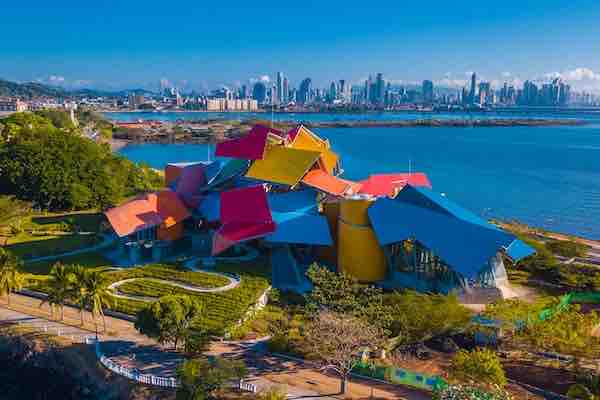 Biomuseo – Amador Causeway Panama Biomuseo on the Amador Causeway with Panama City skyline