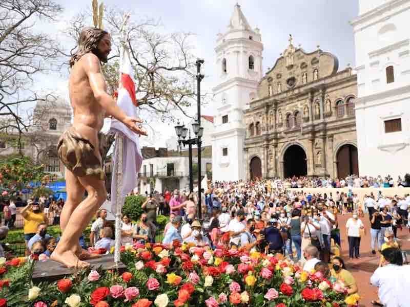 Semana Santa Procession in Panama Holy Week procession with candles and statues in a Panamanian town