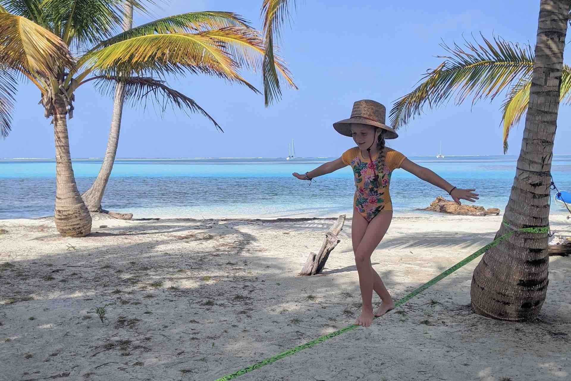 San Blas islands tour Holandeses panama slack line girl on beach